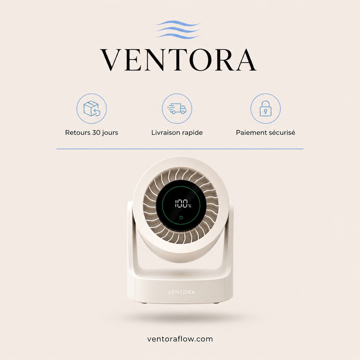 Ventora Calm — Ventilateur de bureau silencieux & Rechargeable