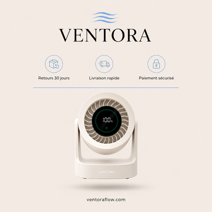 Ventora Calm — Ventilateur de bureau silencieux & Rechargeable