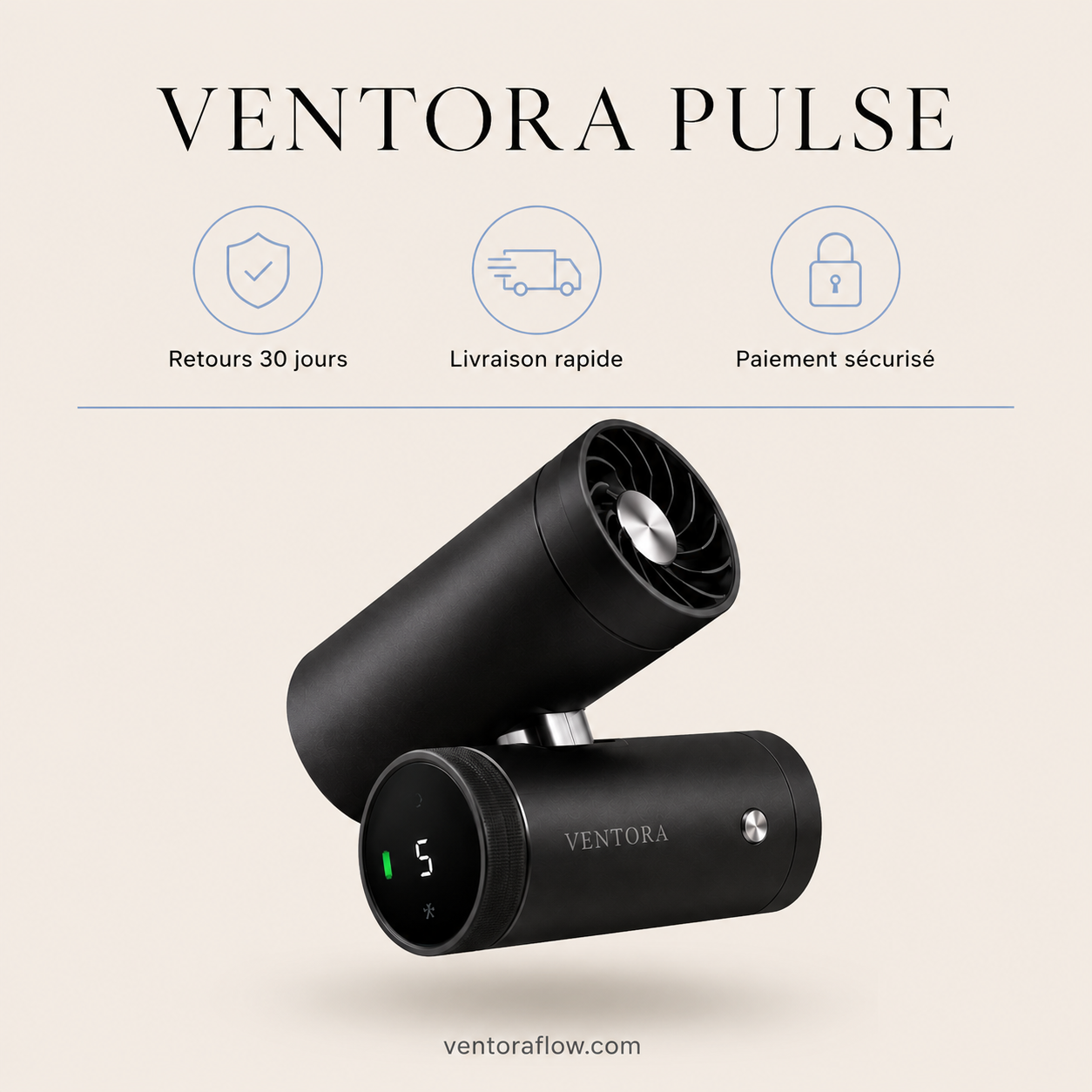 Ventora Pulse — Ventilateur 3-en-1 Rafraîchissant, Brumisateur & Contact Froid