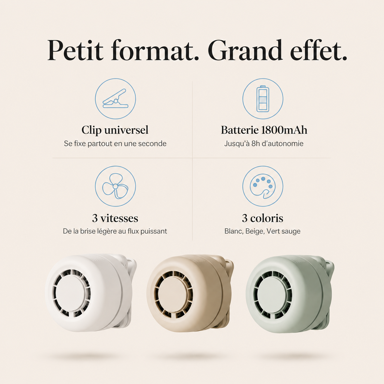 Ventora Mini — Ventilateur clip portable & Rafraîchissant