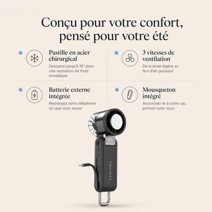 Ventora Flow — Ventilateur rafraîchissant portable & Batterie externe