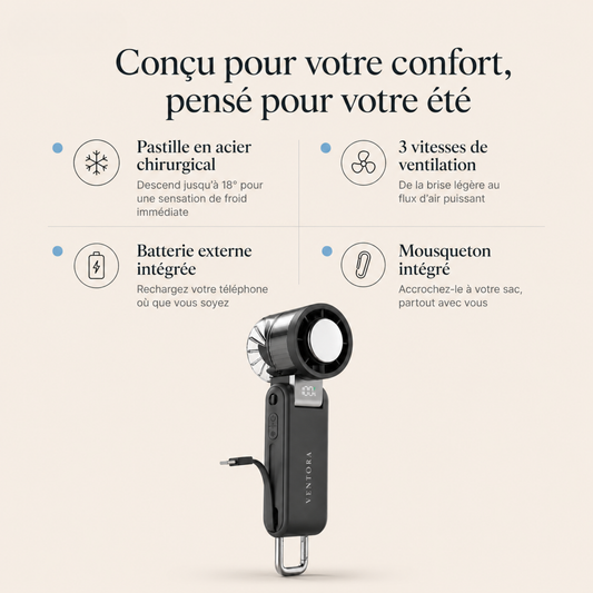Ventora Flow — Ventilateur rafraîchissant portable & Batterie externe