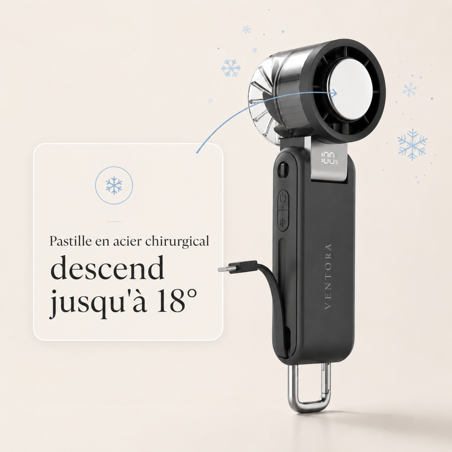 Ventora Flow — Ventilateur rafraîchissant portable & Batterie externe