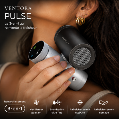 Ventora Pulse — Ventilateur 3-en-1 Rafraîchissant, Brumisateur & Contact Froid