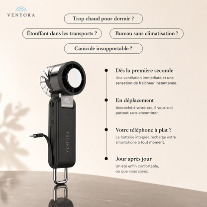 Ventora Flow — Ventilateur rafraîchissant portable & Batterie externe