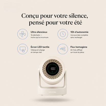 Ventora Calm — Ventilateur de bureau silencieux & Rechargeable