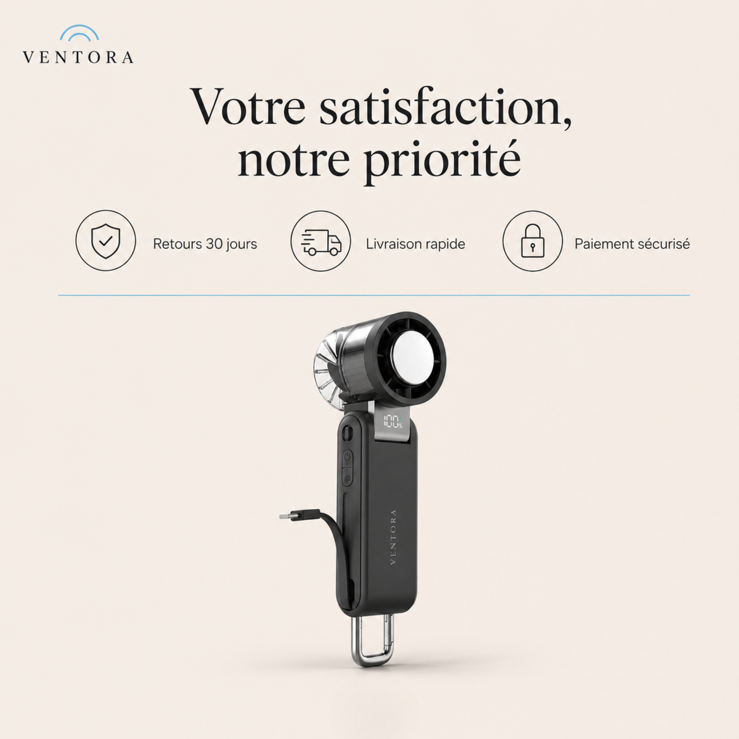 Ventora Flow — Ventilateur rafraîchissant portable & Batterie externe