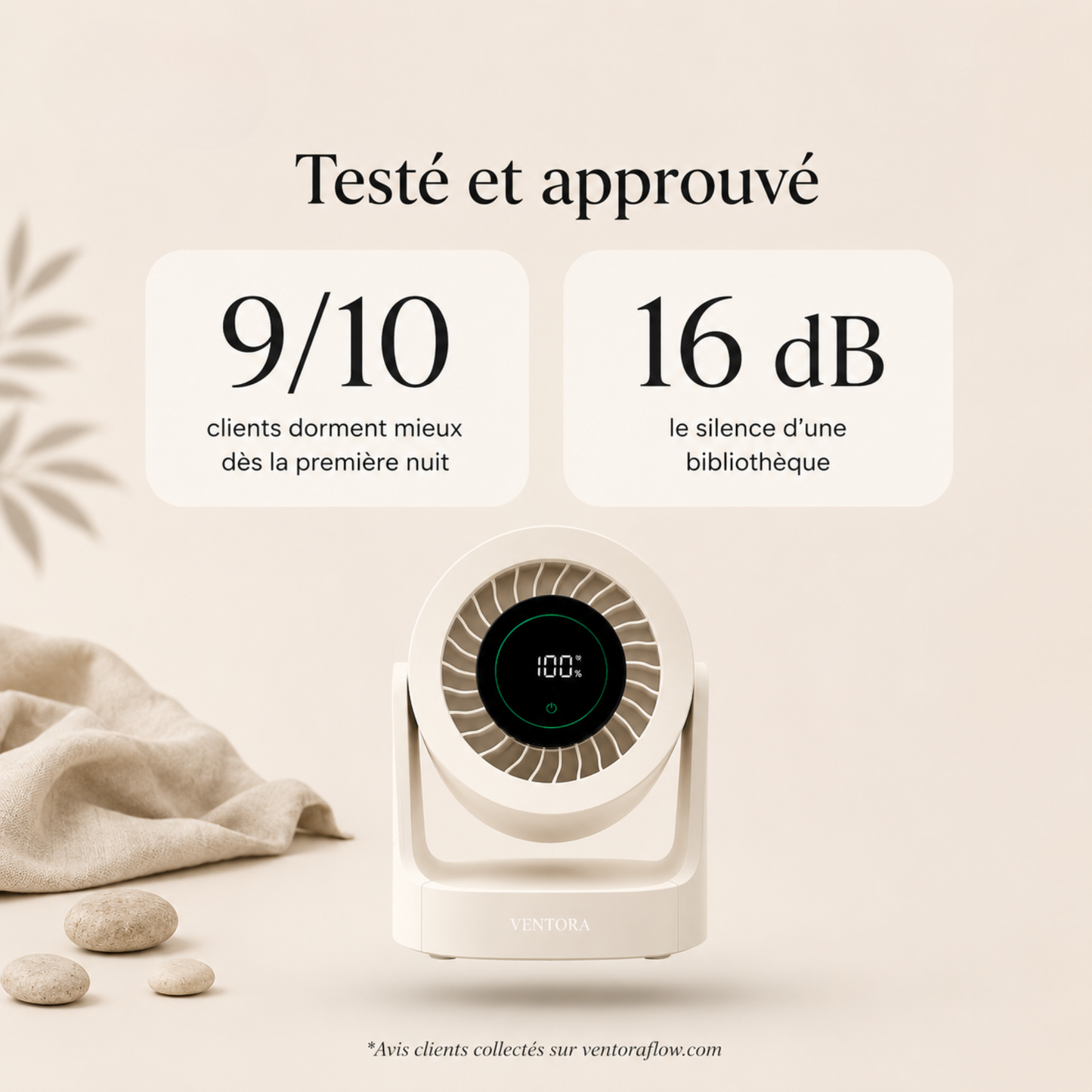 Ventora Calm — Ventilateur de bureau silencieux & Rechargeable