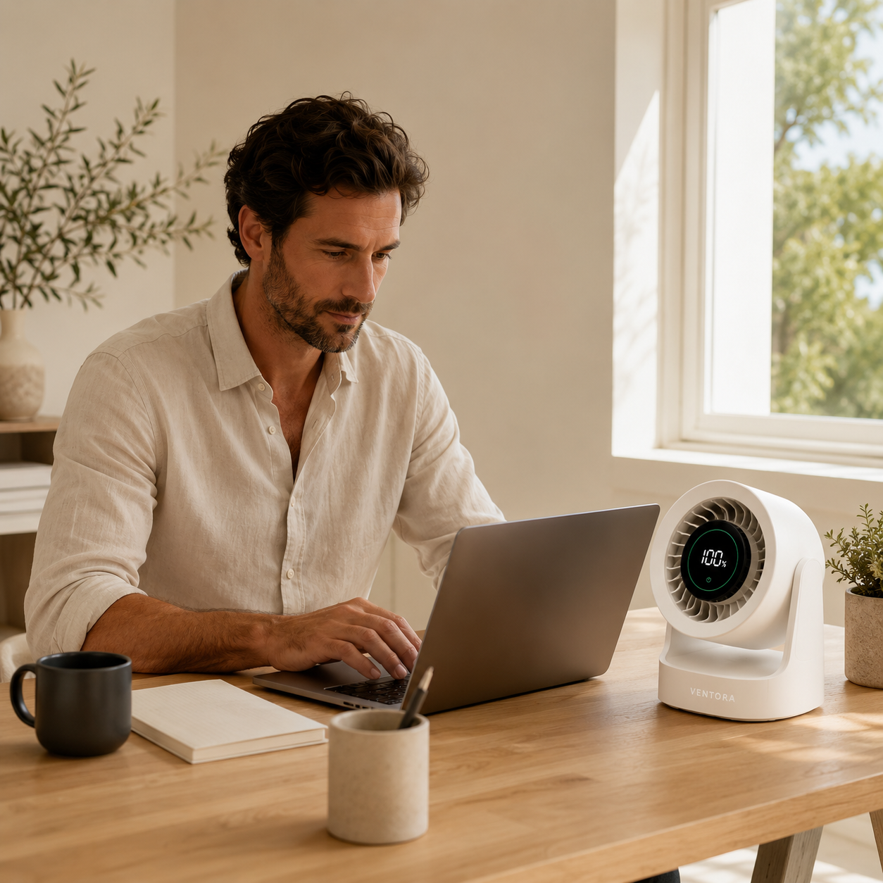 Ventora Calm — Ventilateur de bureau silencieux & Rechargeable